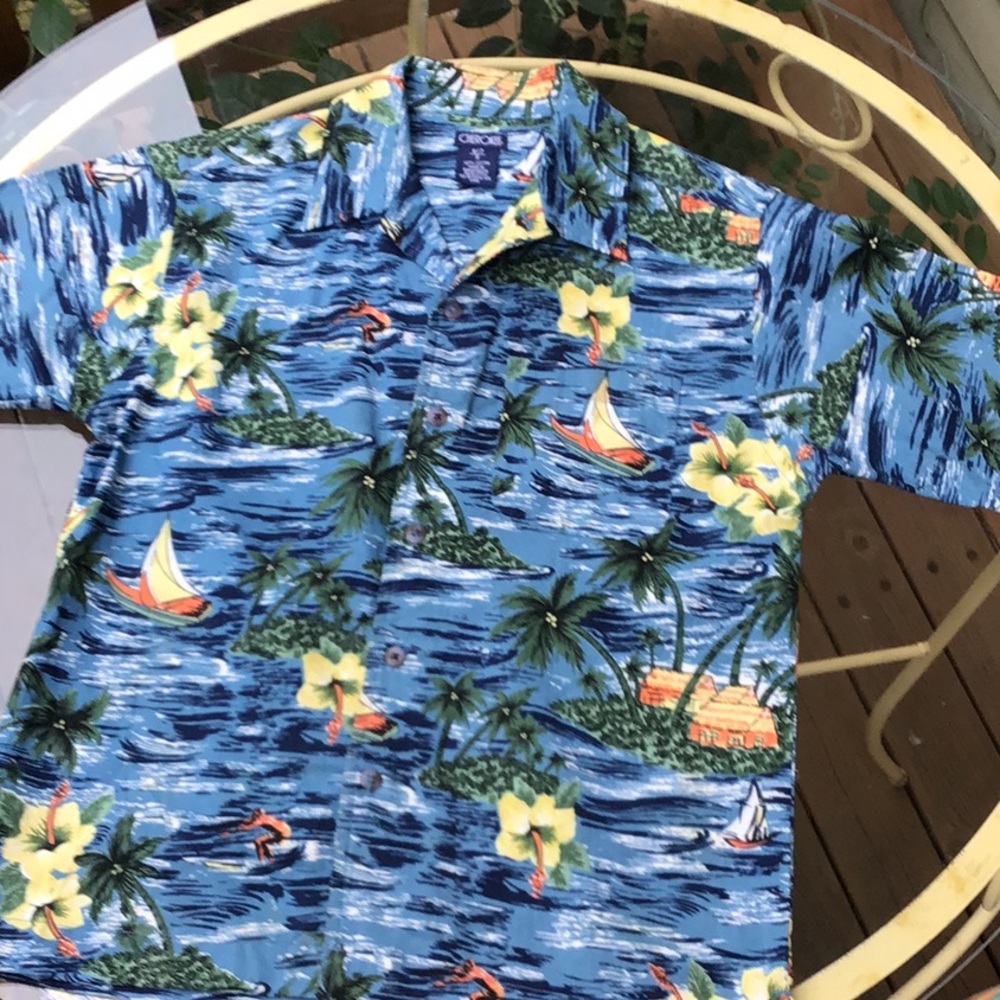 Boys Hawaiian Blue Short Sleeve Button Up Shirt